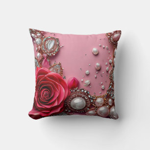 Coussin 🌹 Conception Florale de Perle de Rose Rouge pour