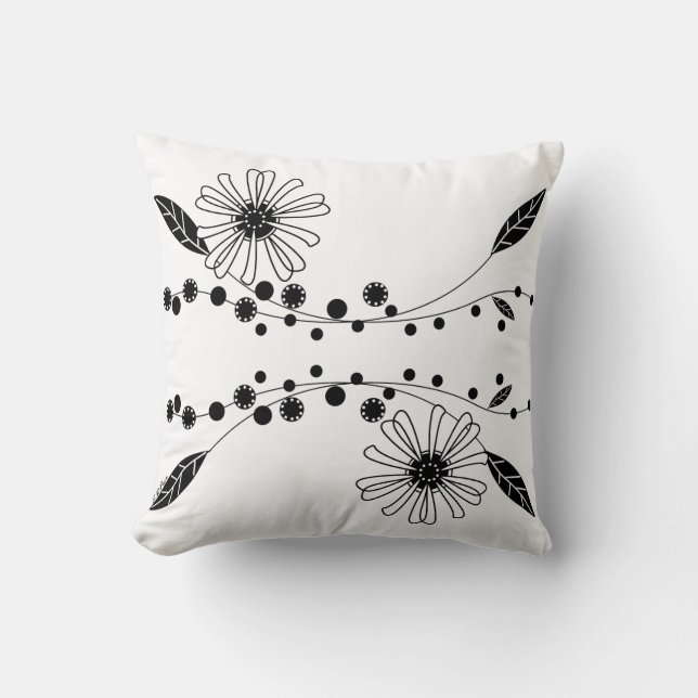 Coussin Conception florale noir et blanc fluide (Recto)