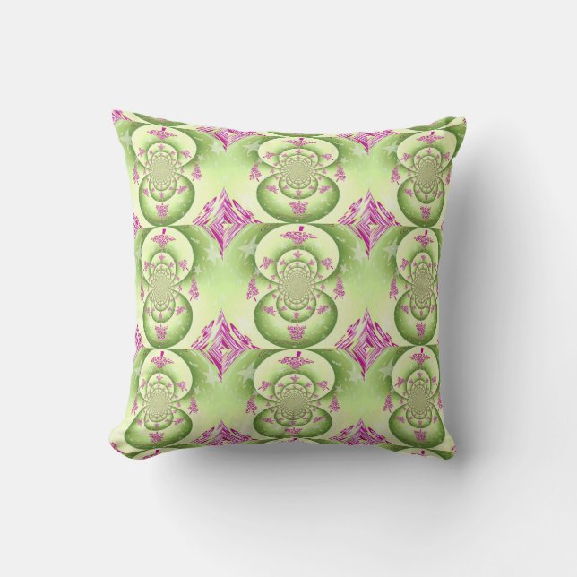 Coussin Conception fractale verte et violette (Recto)