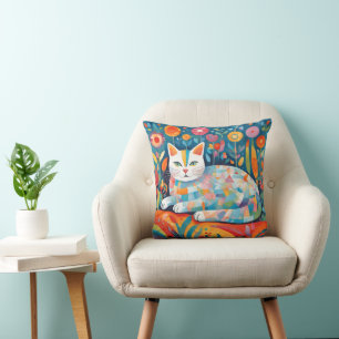 Coussin Conception géométrique colorée de chats, Feline Ab