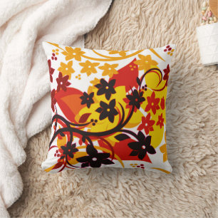 Coussin Conception graphique botanique orange [Fleur rétro