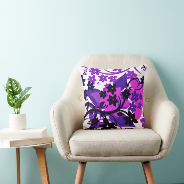 Coussin Conception graphique botanique violette [Fleur rét (Chaise)