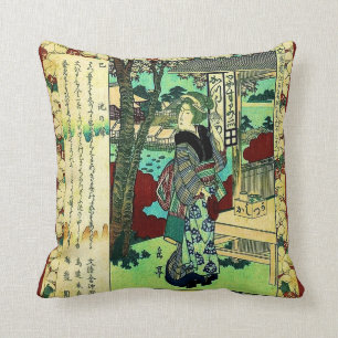 Coussin Conception japonaise vintage réversible de geisha