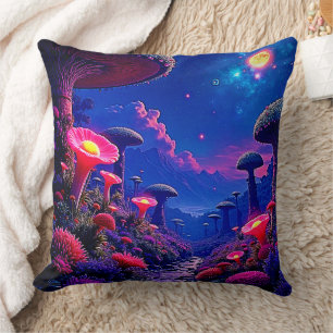 Coussin Conception nocturne de la forêt de champignons enc