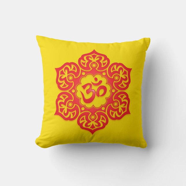 Coussin Conception, rouge et jaune floraux d'Aum (Recto)