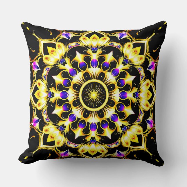 Coussin Conception vibrante de mandala orné (Recto)
