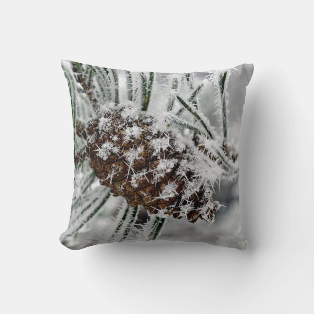Coussin Cône de pin dans la neige (Recto)