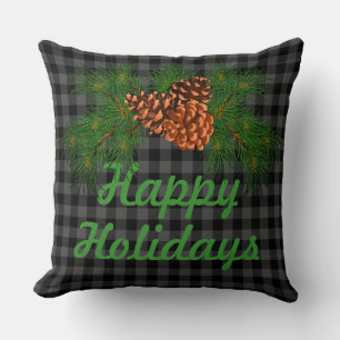 Coussin cône de pin gris et noir rustique - vacances