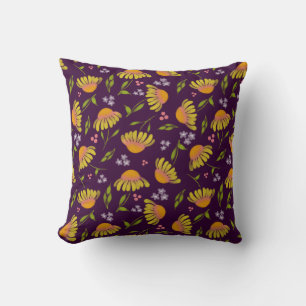 Coussin Coneflower Jubilee Floral jaune sur le vin