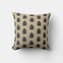 Coussin Cônes de pin, taupe et à motif noir