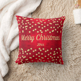 Coussin Confetti d'or sur le Motif de Noël rouge