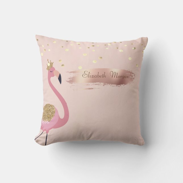 Coussin Confetti, Flamants roses roses à pinceau Rose or (Recto)