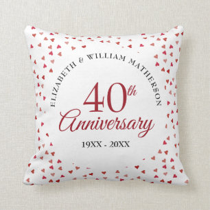 Coussin Confettis de cœurs rubis pour le 40e anniversaire