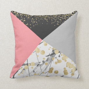 Coussin Confettis de corail géométriques élégants d'or