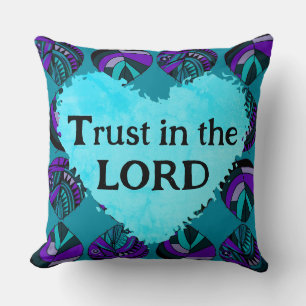 Coussin Confiance Dans Le Seigneur Poisson Feuilles Purple