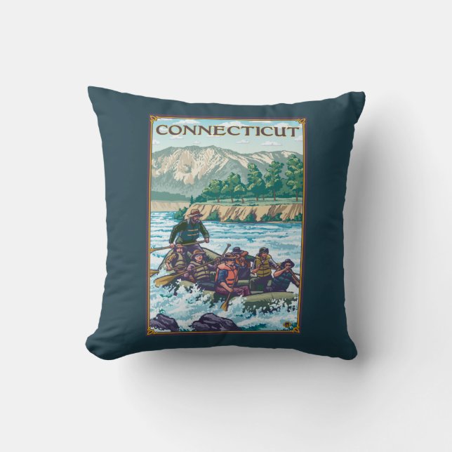 Coussin ConnecticutRiver transportant la scène par radeau (Recto)