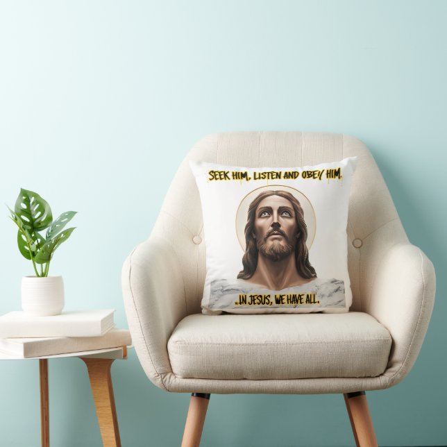 Coussin Conseils divins : Chercher, Écouter, Obey (Chaise)