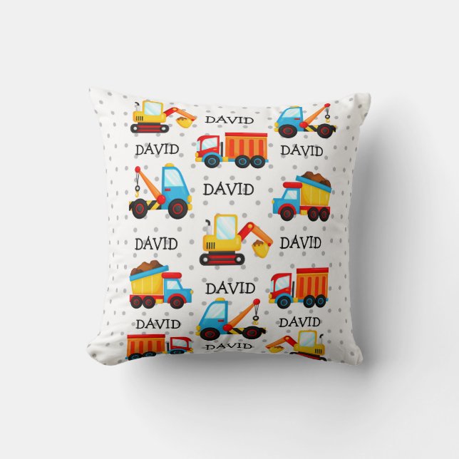 Coussin Construction Baby Boy Name Toys Truck Personnalisé (Recto)