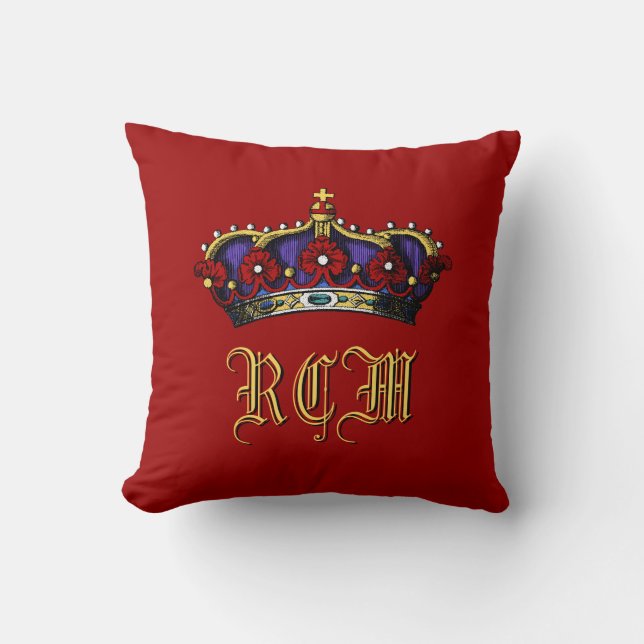 Coussin Contact majestueux de monogramme de couronne rouge (Recto)