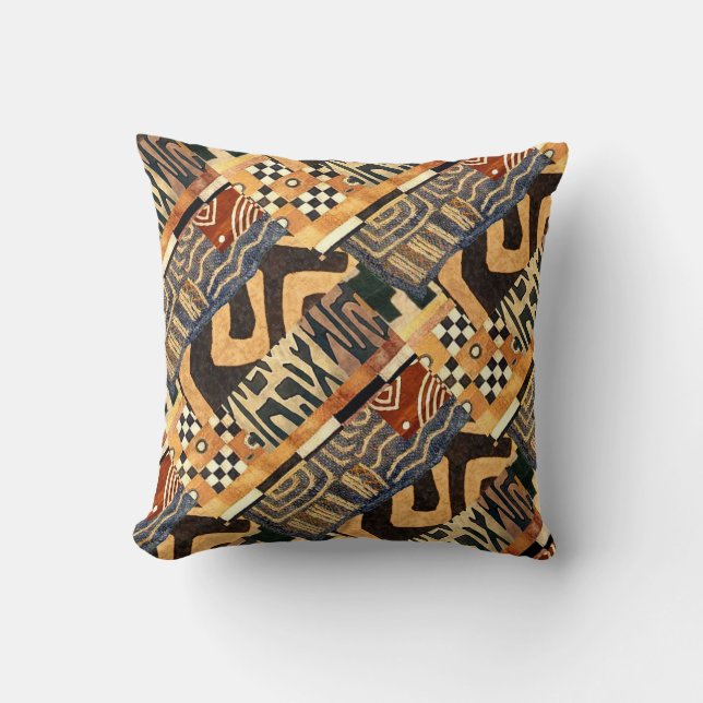 Coussin Contemporain Kuba Motif Collage Design (Recto)