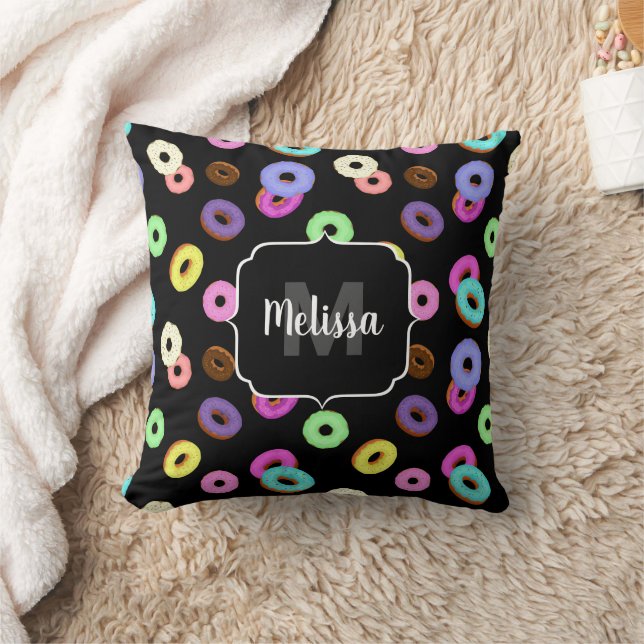 Coussin Cool amusant beignets colorés motif noir Monogramm (Couverture)