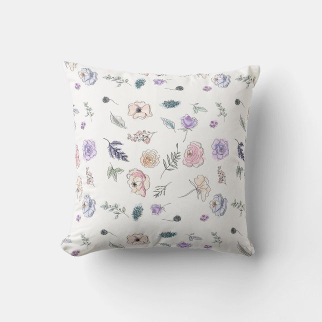 Coussin Cool Bohème Chic Floral Boho Girl Rose Bleu (Recto)