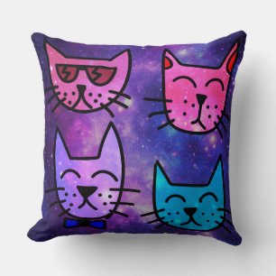 Coussin Cool Cat face sur un Arrière - plan spatial
