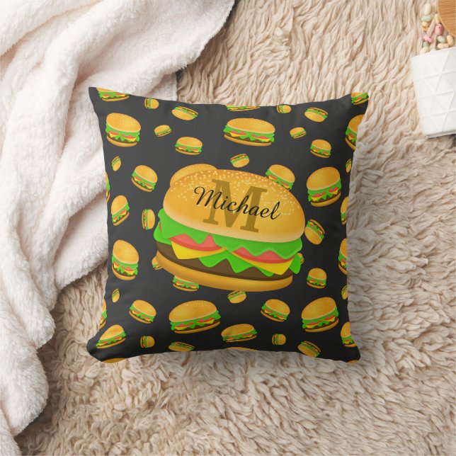 Coussin Cool et amusant yummy burger motif Monogramme (Couverture)