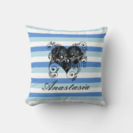Coussin Cool, Extraordinaire, Bleu Grilles blanches coeur