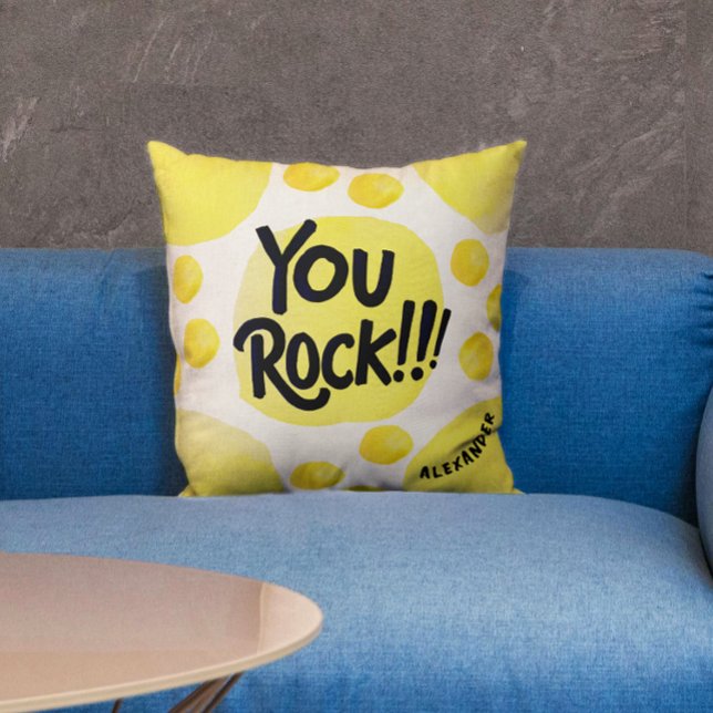 Coussin Cool Jouer Vous Rock Jaune Pois Aquarelle (Créateur téléchargé)