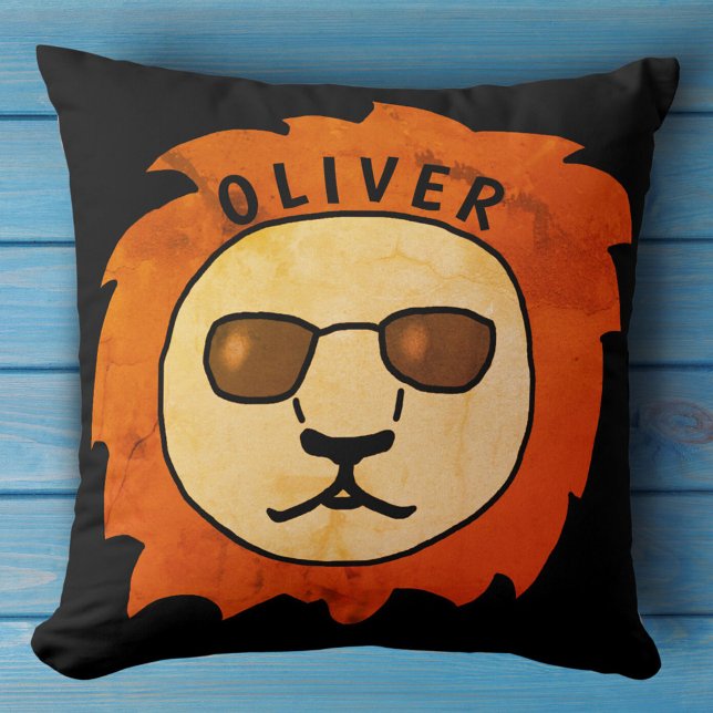 Coussin Cool Lion Head Orange Black Kid`s Nom (Créateur téléchargé)