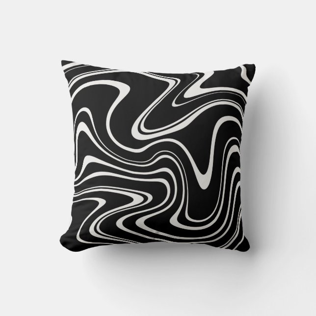 Coussin Cool noir et blanc Motif de bande ondulée (Recto)