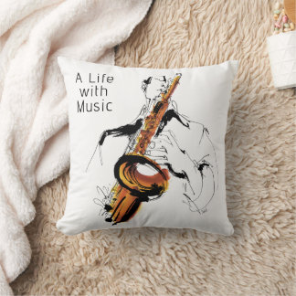 Coussin Cool Retro Man Playing Alto Saxophone - Jazz