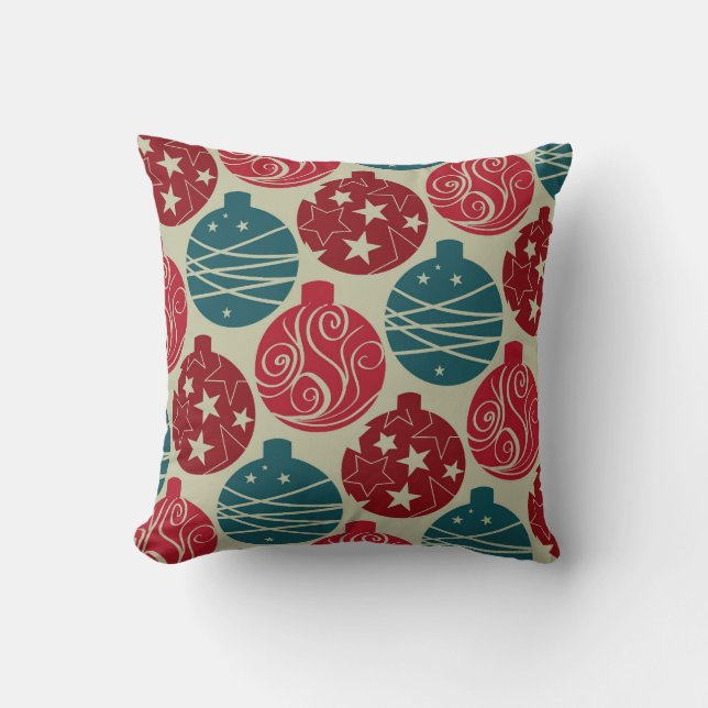 Coussin Cool Rétro ornements de Noël Rouge Bleu Cadeaux (Recto)