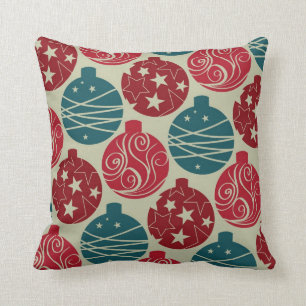 Coussin Cool Rétro ornements de Noël Rouge Bleu Cadeaux