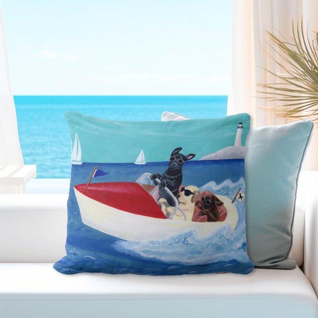 Coussin Cool Summer Labradors Peinture (Cool Summer Labradors Throw Pillow.  Nice Gift Idea for Labrador Owner's Beach House.)