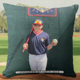 Coussin Cooperstown NY Photo Baseball Player Fun Faits