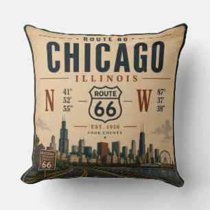 Coussin Coordonnées de la route 66 à Chicago Voyage