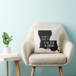 Coussin Coordonnées GPS de la Louisiane avec Cœur