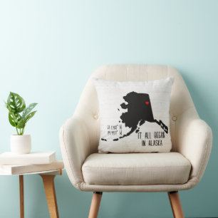 Coussin Coordonnées GPS de l'Alaska avec cœur