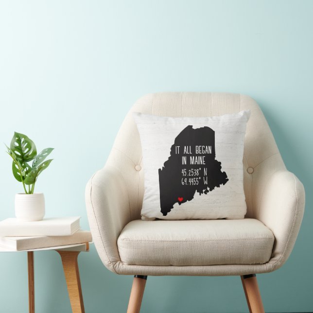 Coussin Coordonnées GPS du Maine avec cœur (Chaise)