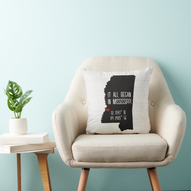 Coussin Coordonnées GPS du Mississippi avec Cœur (Chaise)