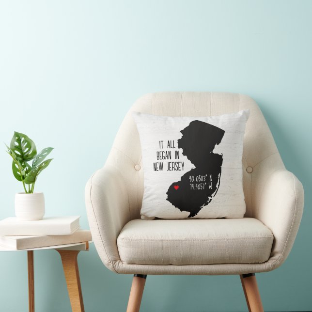 Coussin Coordonnées GPS du New Jersey avec cœur (Chaise)