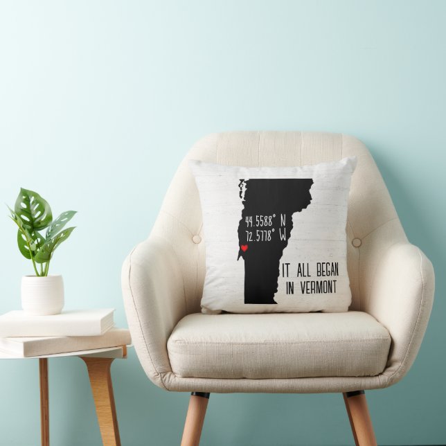 Coussin Coordonnées GPS du Vermont avec Cœur (Chaise)