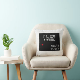 Coussin Coordonnées GPS du Wyoming avec cœur