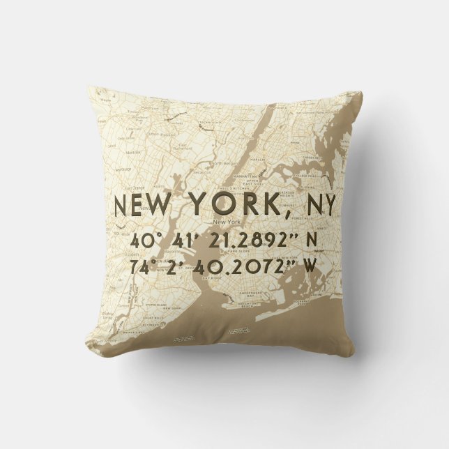 Coussin Coordonnées personnalisées de la carte de New York (Recto)