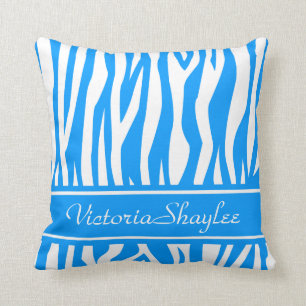 Coussin Copie bleu-clair de zèbre avec le texte fait sur