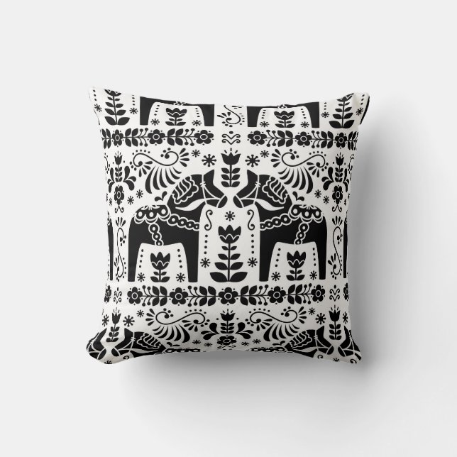 Coussin Copie de cheval de Dala, noire et blanche de gens (Recto)