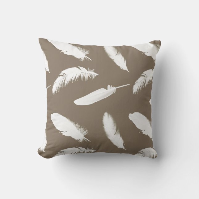 Coussin Copie de plume blanche sur le taupe (Recto)