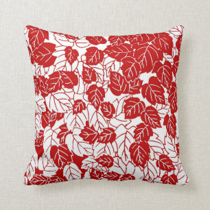 Coussin Copie japonaise de feuille, rouge foncé et blanc